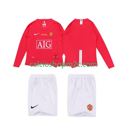 Manchester United Premier League 2008 2009 Retro Bambino Maglia Prima Manica Lunga